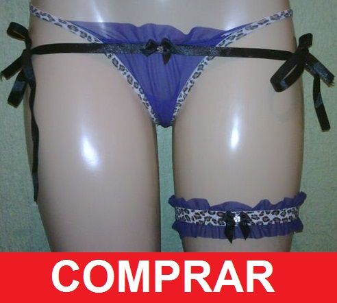 Conjunto Calcinha + persex Roxo Fita Preta